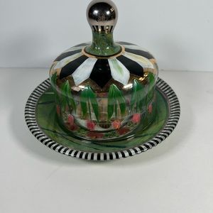 Mackenzie  Childs Hand Painted Glass Dome Cheese Dish